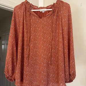 Loft Rust Dotted Blouse